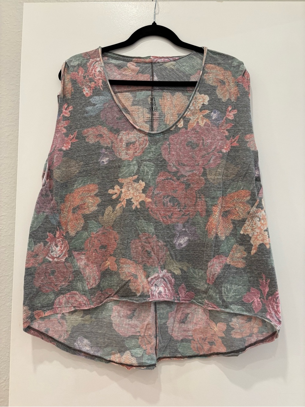 Free People Gardenia floral print tee oversized tank boho chic high low hem